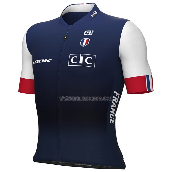 2023 Ropa Ciclismo Francia Azul Blanco Mangas Cortas y Culotte Corto